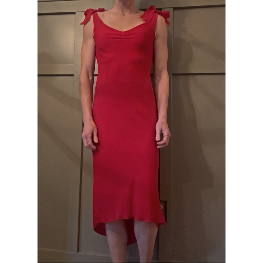 Jonathan Martin Vintage Y2K Midi Dress V-Neck Tie Strap Sheath Red Size 3 Small